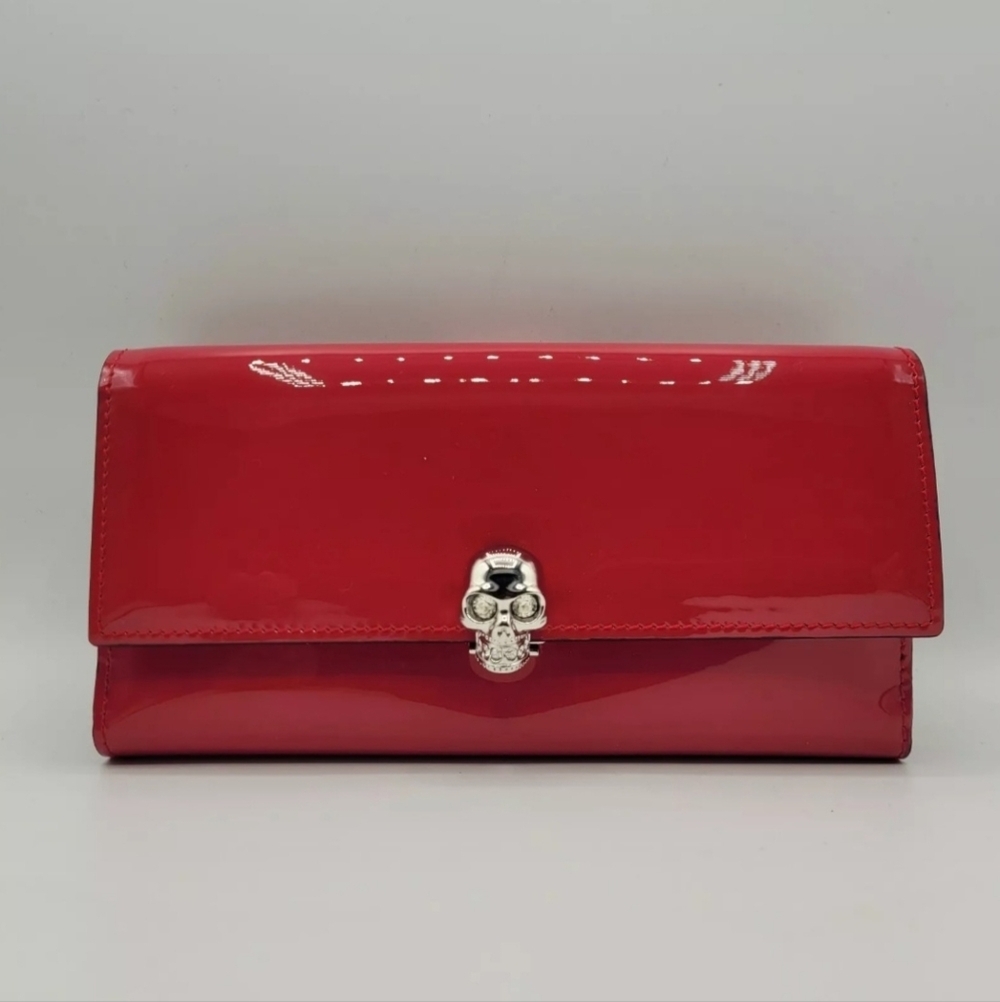 Alexander Mcqueen Fucsia Patent Leather Continental Wallet, Nwt